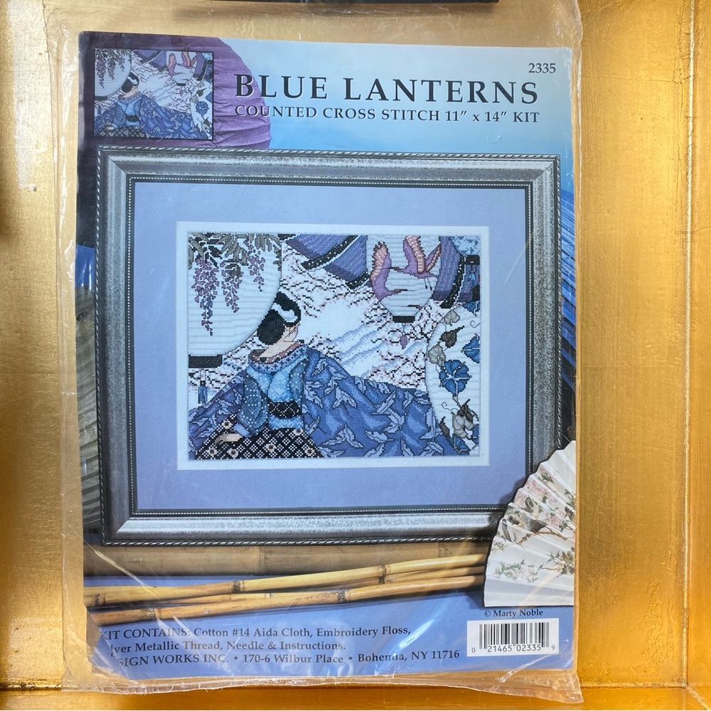 Cross Stitch ”Blue Lanterns” Kit. By Design WorksInc.
